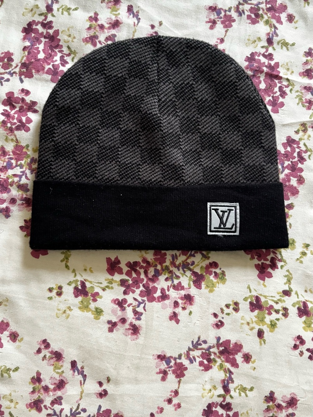 Louis Vuitton Black and Gray Checker Knit Beanie